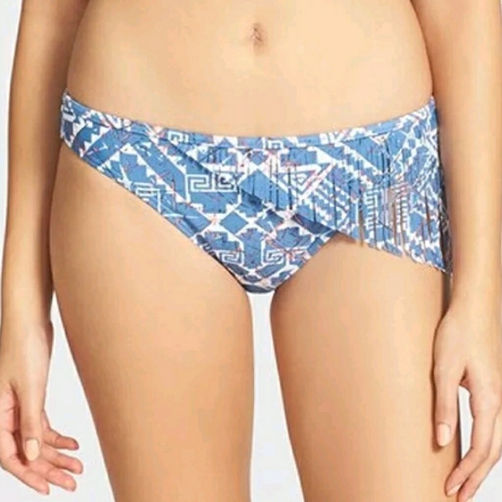 NWT BP blue Tribal print bikini bottom w Fringe